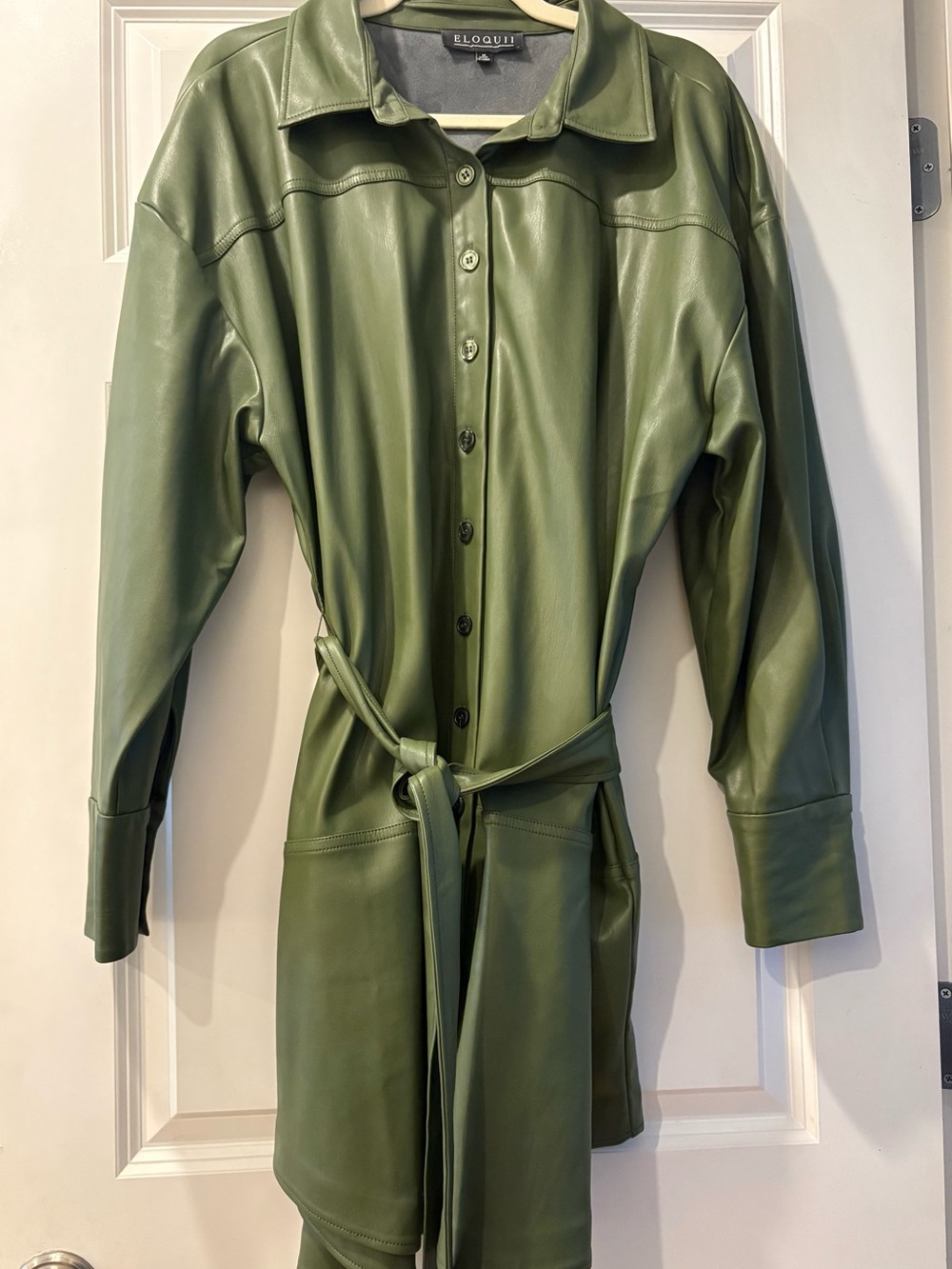Eloquii Olive Green Faux Leather Shirt Dress